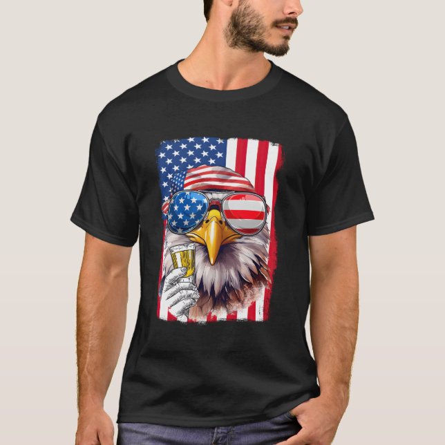Usa Flag Patriotic Eagle Sonnenbrille Beer 4th of  T-Shirt (Vorderseite)
