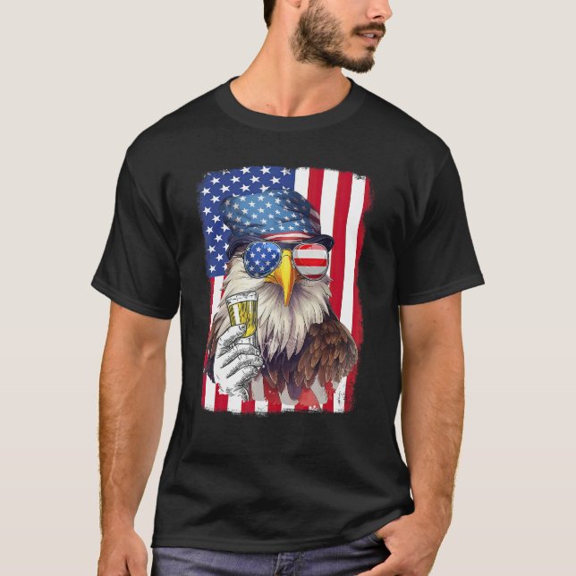 USA Flag Patriotic Eagle Sunglasses 4th Of July Be T-Shirt (Vorderseite)