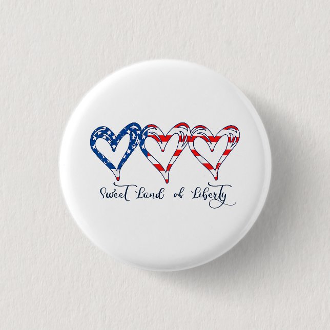 USA Flag Patriotic Hearts 4. Juli Sweet Land o Button (Vorderseite)