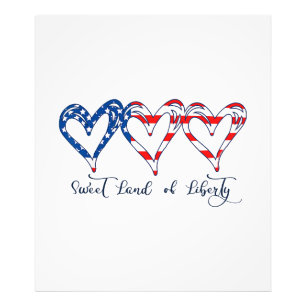 USA Flag Patriotic Hearts 4. Juli Sweet Land o Fotodruck