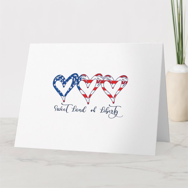 USA Flag Patriotic Hearts 4. Juli Sweet Land o Karte (Vorderseite)