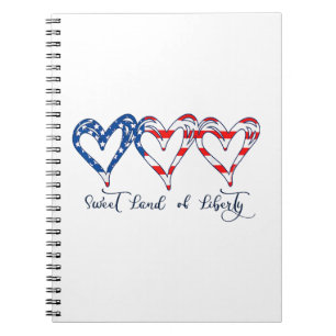 USA Flag Patriotic Hearts 4. Juli Sweet Land o Notizblock