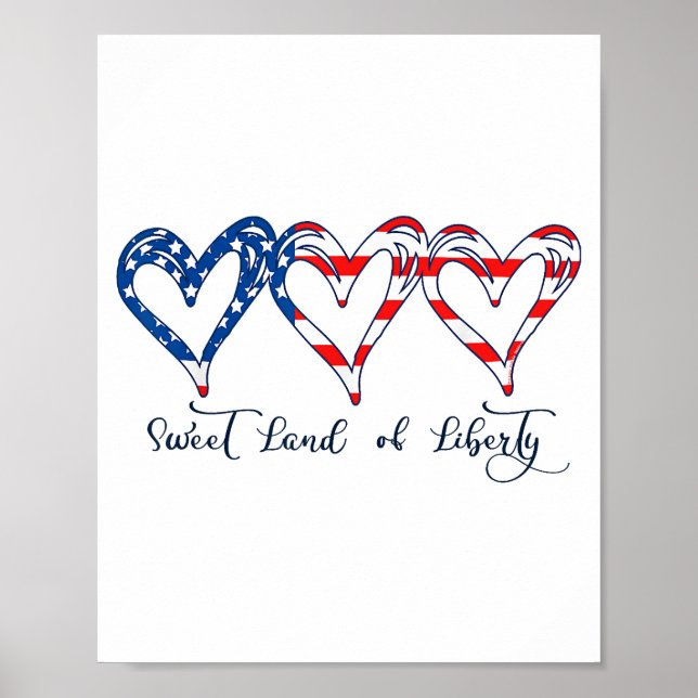 USA Flag Patriotic Hearts 4. Juli Sweet Land o Poster (Vorne)