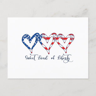 USA Flag Patriotic Hearts 4. Juli Sweet Land o Postkarte