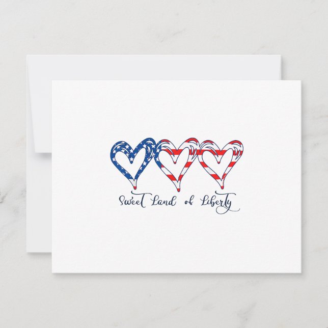 USA Flag Patriotic Hearts 4. Juli Sweet Land o RSVP Karte (Vorderseite)