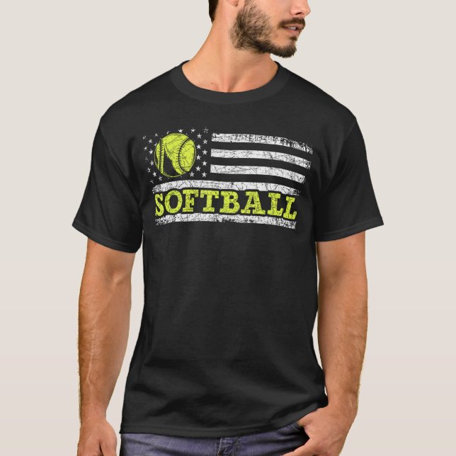 USA Flag Patriotic Softball Player American Sport  T-Shirt (Vorderseite)