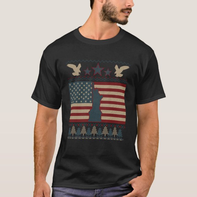 USA Flag Patriotic Ugly Christmas Eagle American P T-Shirt (Vorderseite)