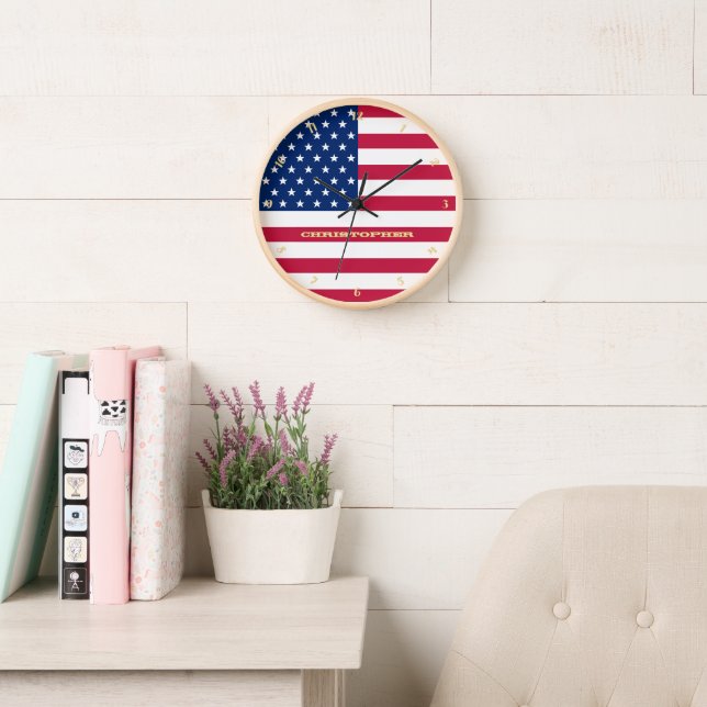 USA Flag Patriotic Zuhause Office Decor Gold Monog Uhr (Lesesaal)