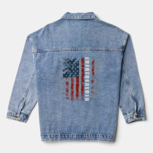 USA Flag Piano Keyboard Pianist Music Jeansjacke