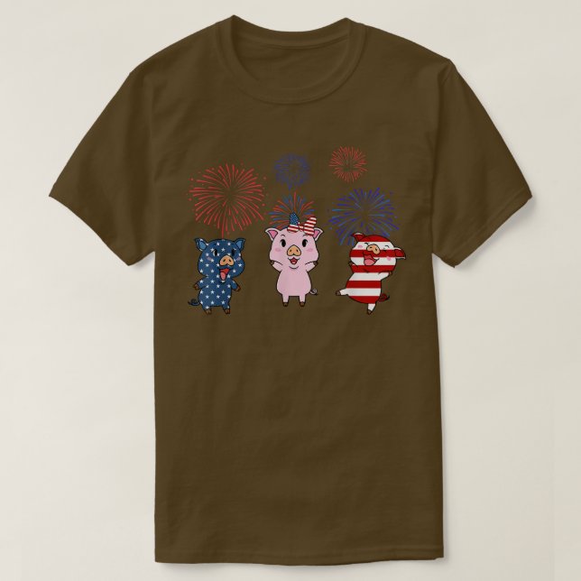 USA Flag Pig Fireworks Patriotic 4. Juli T-Shirt (Design vorne)
