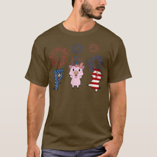 USA Flag Pig Fireworks Patriotic 4. Juli T-Shirt