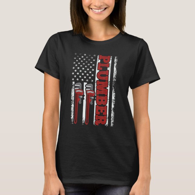Usa Flag Plumbing Tools American Patriotic Plumber T-Shirt (Vorderseite)