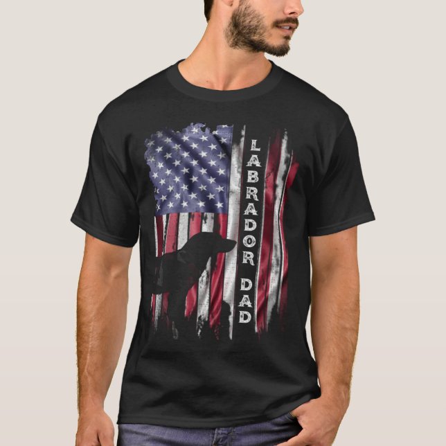 USA Flag Proud Labrador Retriever Lab Dad Silhouet T-Shirt (Vorderseite)