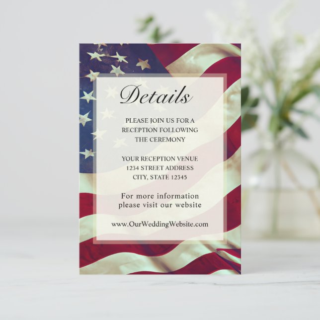 USA Flag Red White Blue American Patriotic Wedding Begleitkarte (Stehend Vorderseite)
