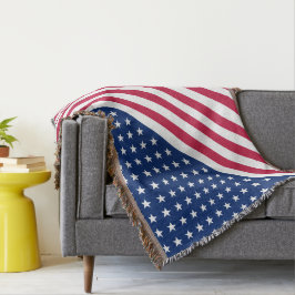 USA Flag Red White Stars Stripes Throw Blanke Decke