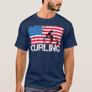 USA Flag Rollstuhl Curling Rock Curler T-Shirt
