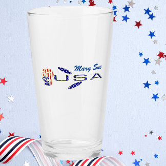 USA Flag Rose on Its Side Blue Personalized Glas