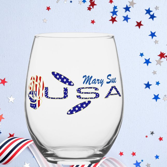 USA Flag Rose on Its Side Blue Personalized Weinglas Ohne Stiel (Von Creator hochgeladen)