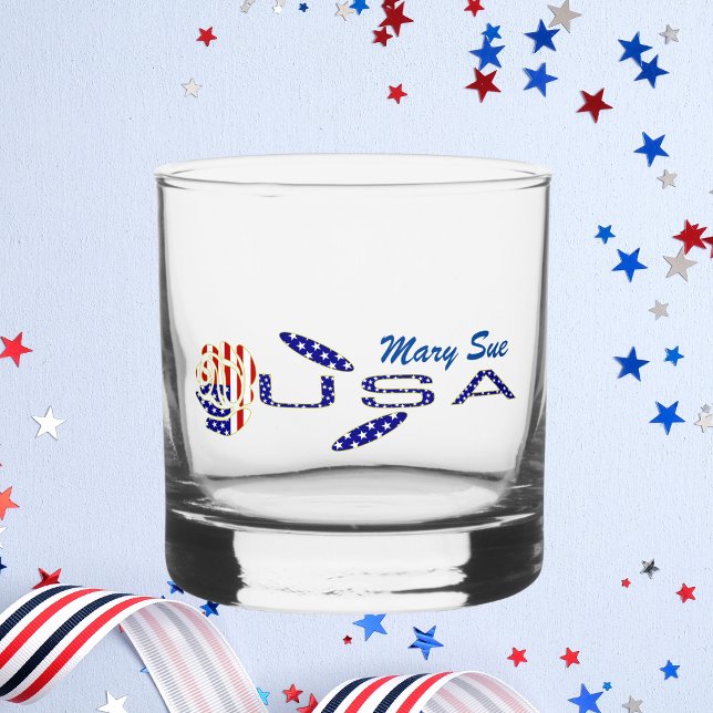 USA Flag Rose on Its Side Blue Personalized Whiskyglas (Von Creator hochgeladen)