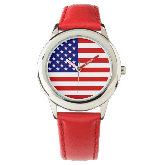 usa Flag rot weiß + blau + rot Armbanduhr (Vorderseite)
