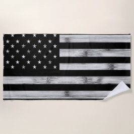 USA flag Rustic Wood Black White Patriotic America Strandtuch