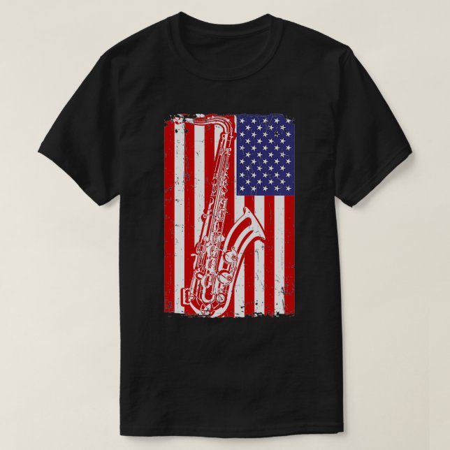 USA Flag Saophonist Gift Saophone T-Shirt (Design vorne)