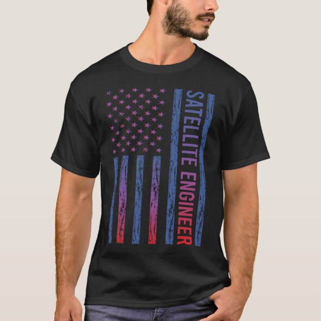 USA Flag Satellite Engineer T-Shirt (Vorderseite)