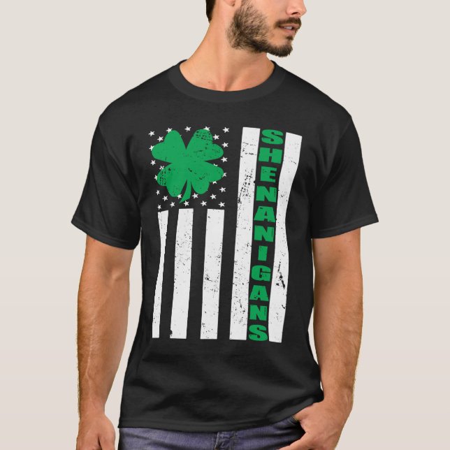 USA Flag Shenanigans Saint Patricks Day Shamrock T-Shirt (Vorderseite)