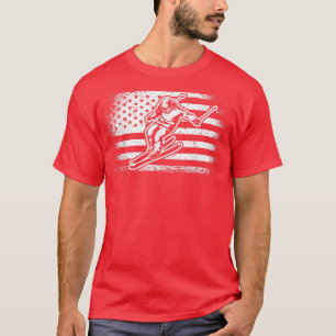 USA Flag Ski Snow Mountain Skiing T-Shirt