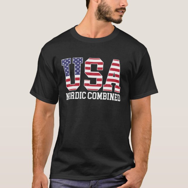 USA Flag Skier - American USA Nordic Combined T-Shirt (Vorderseite)