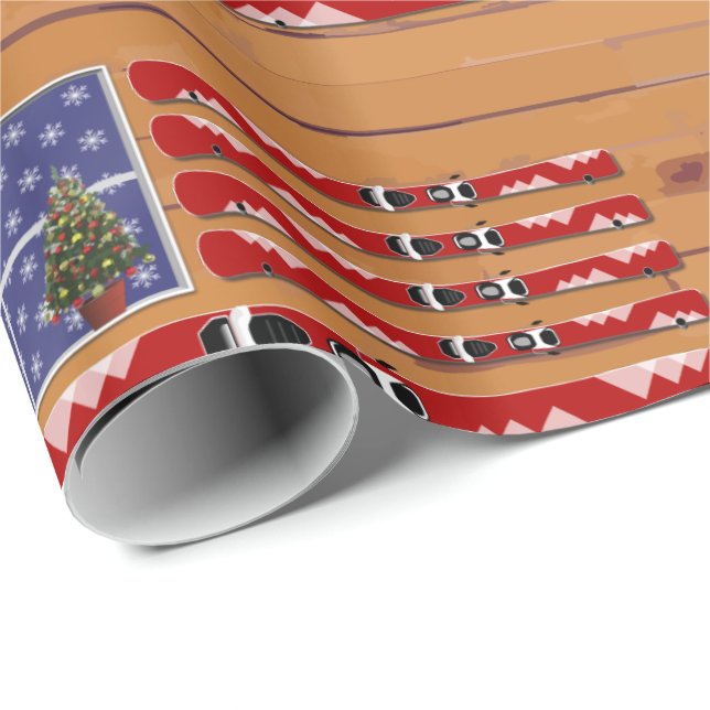 USA Flag Skis Christmas (fester Text) Geschenkpapier (Rolleneckpunkt)