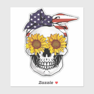 USA Flag Skull Sunflower Eyes Hair Bandana Aufkleber