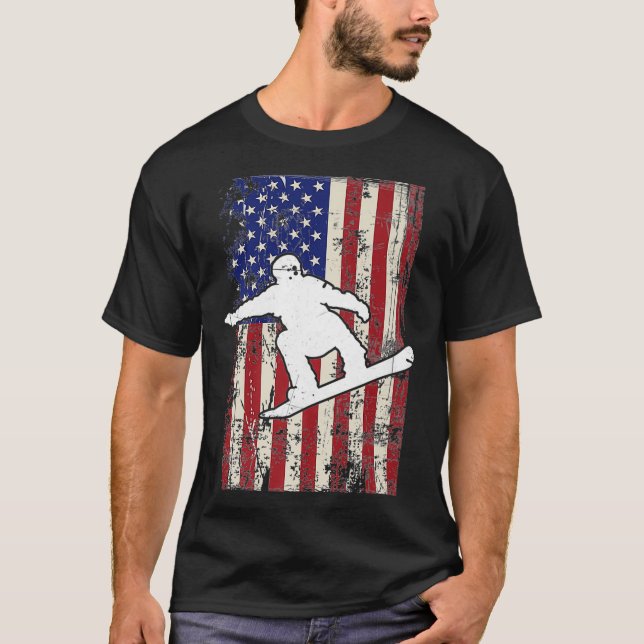 USA Flag Snowboarding American Snowboarder T-Shirt (Vorderseite)