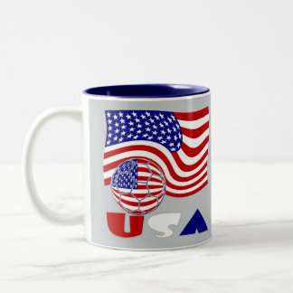USA Flag Soccer Ball Gray Hintergrund Zweifarbige Tasse