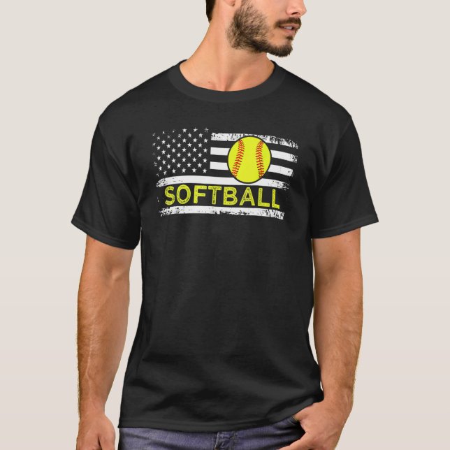 USA Flag Softball American Patriot US Flag Softbal T-Shirt (Vorderseite)