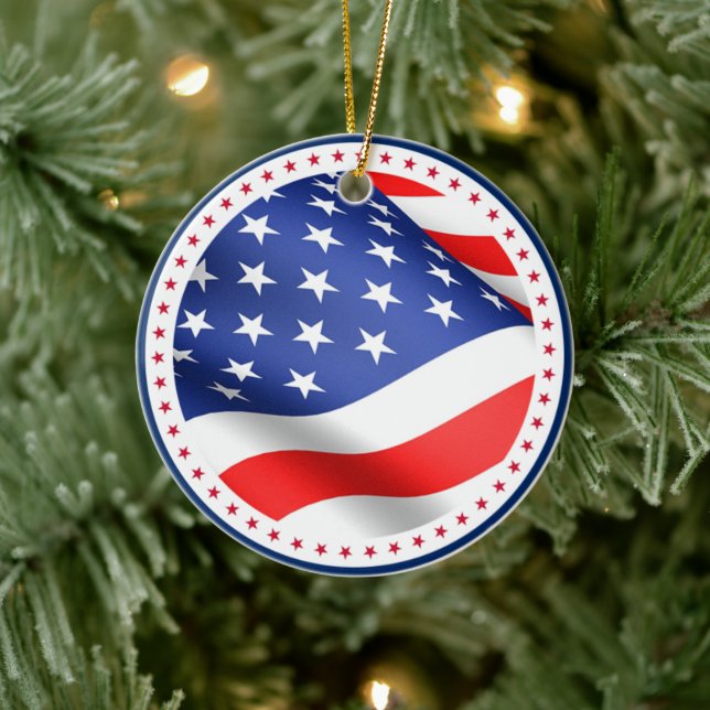 USA Flag Stars Stripes America Patriotische Weihna Keramik Ornament (Baum)