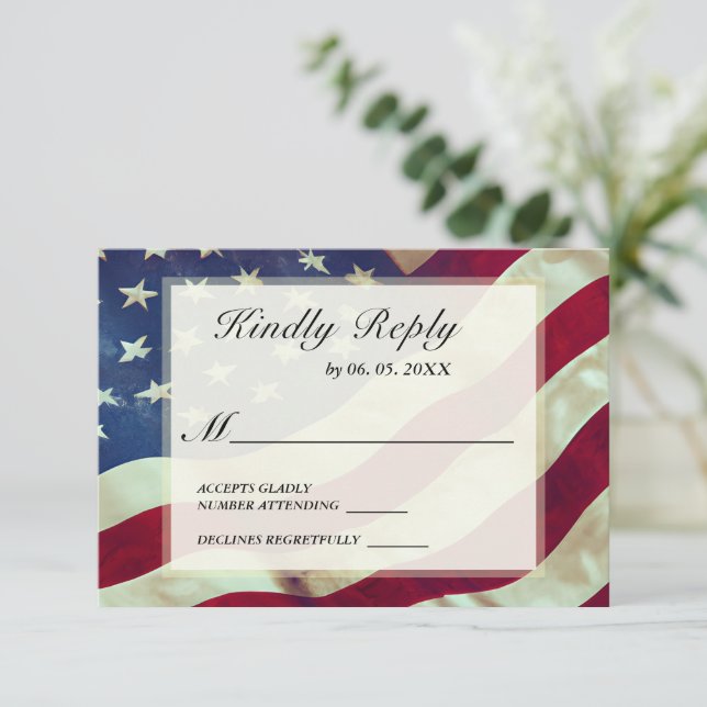 USA Flag Stars Stripes American Patriotic Wedding RSVP Karte (Stehend Vorderseite)