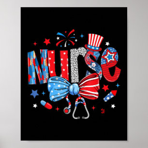 Usa Flag Stethoscope Coquette Bow 4. Juli Rn N Poster