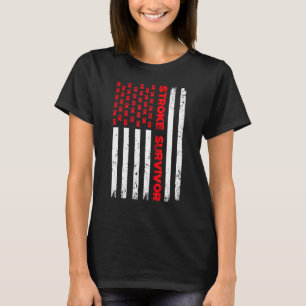 Usa Flag Stroke Survivor Awareness Red Ribbon T-Shirt