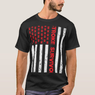 USA Flag Stroke Survivor Bewusstsein Red Ribbon Br T-Shirt