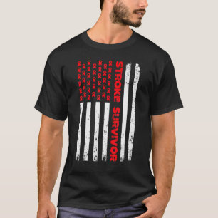 Usa Flag Stroke Survivor Bewusstsein Red Ribbon Br T-Shirt