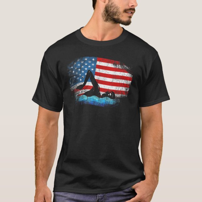 USA Flag Swimmer Swimming Sport Athlete Swim Swimm T-Shirt (Vorderseite)