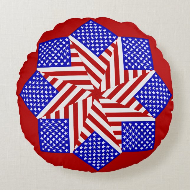 USA Flag-Teabag-Faltung 1-RUNDE-DURCHSCHNITTUNG PI Rundes Kissen (Vorderseite)