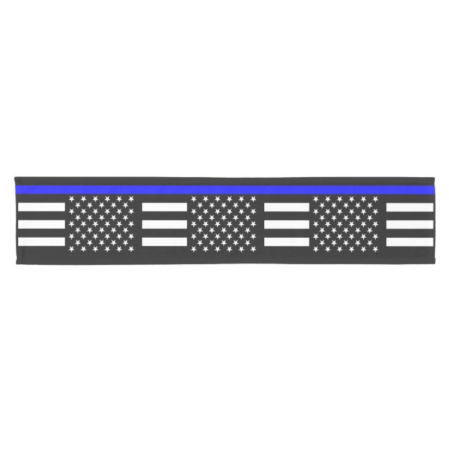 USA Flag Thin Blue Line Symbolic Memorial über ein Kurzer Tischläufer (Horizontal)