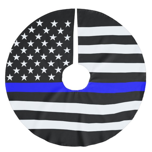 USA Flag Thin Blue Line Symbolic Memorial über ein Polyester Weihnachtsbaumdecke (Vorderseite)