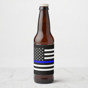 USA Flag Thin Blue Line Symbolisches Memorial auf Bierflaschenetikett