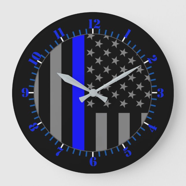 USA Flag Thin Blue Line Symbolisches Memorial auf  Große Wanduhr (Vorderseite)