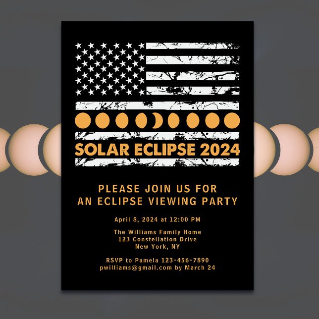USA Flag Total Solar Eclipse 4/8/24 Viewing Party Einladung (Personalize with details of your event)