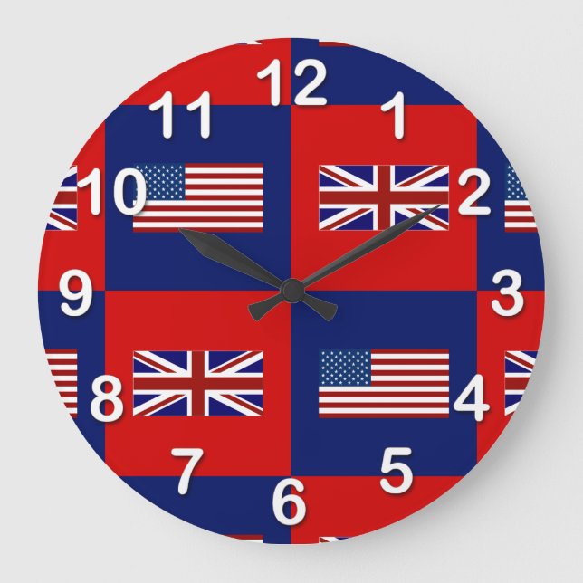 USA Flag & UK Flag Pattern Große Wanduhr (Vorderseite)