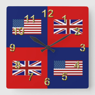 USA Flag & UK Flag Pattern Quadratische Wanduhr